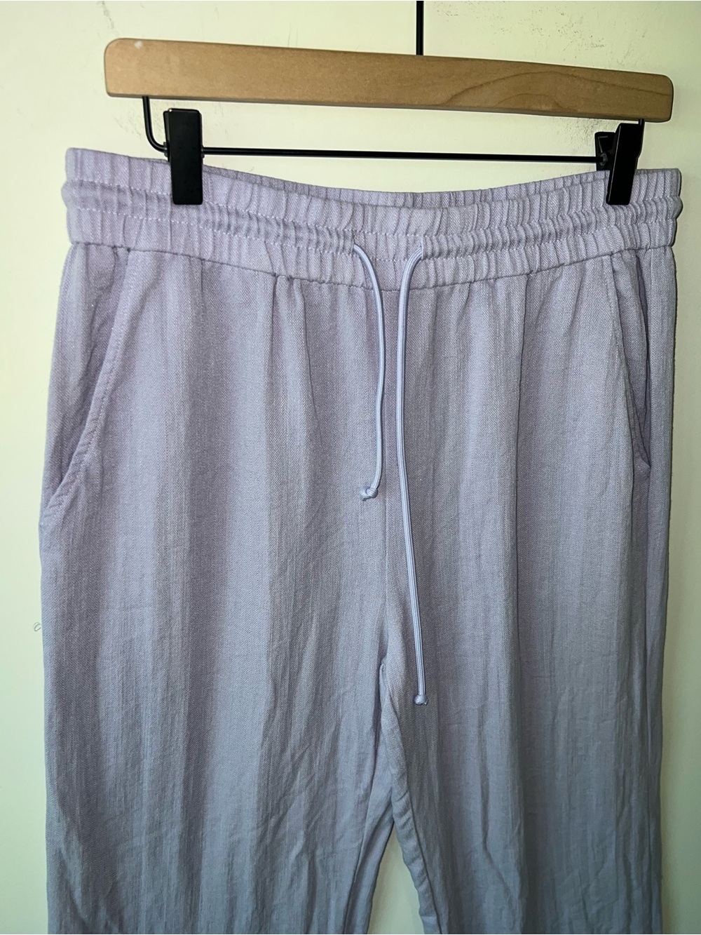 Halara Linen Relaxed Drawstring Pants Light Lavender Wide Leg Pockets - Picture 3 of 9